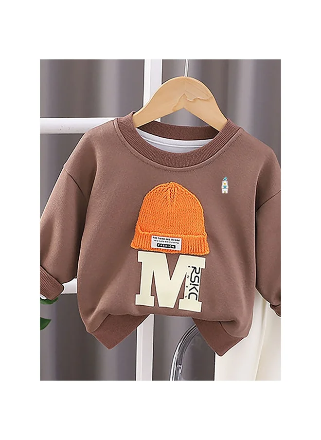 LITTLE SURPRISE BOX Brown 3D Cap Design 2 Pcs Track Suit Set For Toddlers And Kids