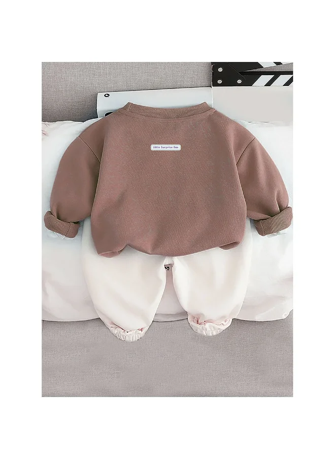 LITTLE SURPRISE BOX Brown 3D Cap Design 2 Pcs Track Suit Set For Toddlers And Kids