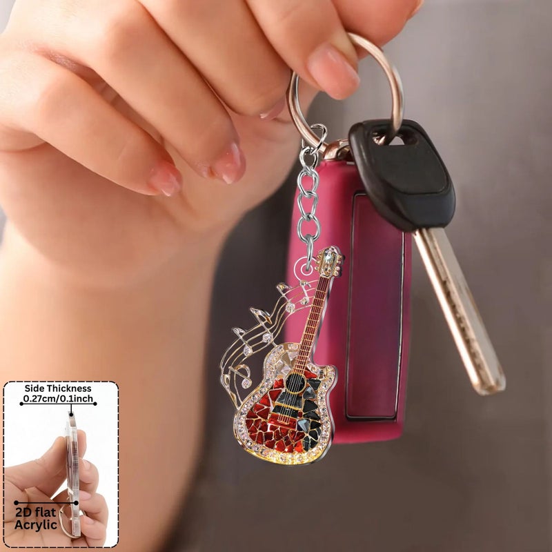 Electric Guitar Keychain Red Musical Note Keyring Gift For Music Lovers - Image 4