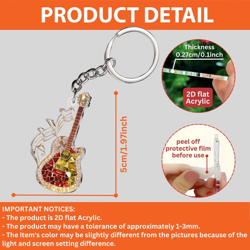 Electric Guitar Keychain Red Musical Note Keyring Gift For Music Lovers - Image 2