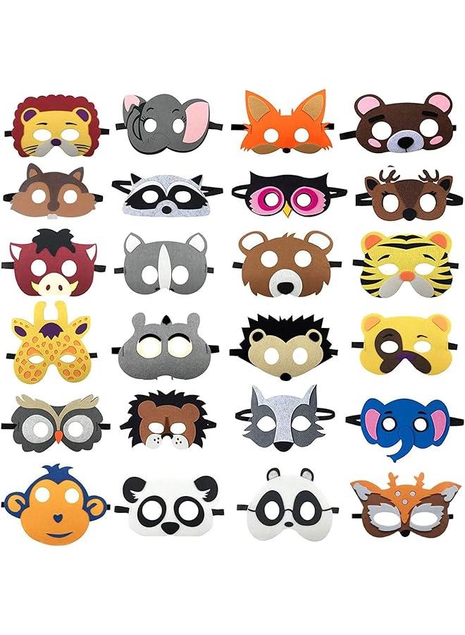 HOOKOR 24 Packs Wild Animal Lion Felt Mask Party Favors for Kids, Animal Park Birthday Party Supplies Dress Up Cosplay Birthday Party Masks 