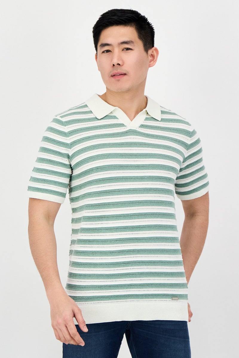 Threadbare Men Regular Fit Short Sleeve Stripe Polo Shirt, Multicolor - Image 1