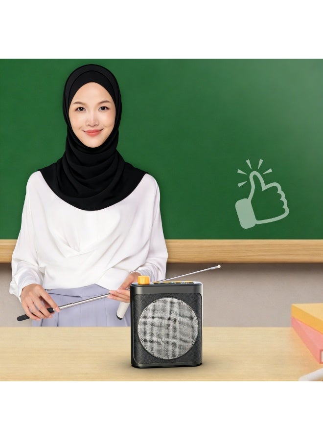 مضخم صوت مع ميكروفون ومشابك لاسلكية، نظام مكبر صوت محمول وقابل للشحن مع شاشة عرض وبتشغيل مستمر حتى 28 ساعة، ميكروفون شخصي كلّابي للمعلمين والمدربين ومرشدي السياحة (أسود) - Image 1