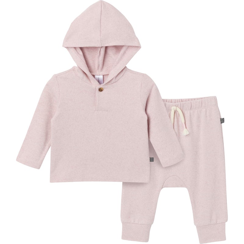 Modern Moments by Gerber Baby Girls' Hooded Hacci Top and Pant Set, Light Pink, 24 Months - Image 1