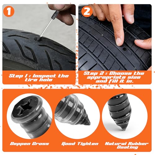 QCCTPUU 60 PCS Tire Repair Rubber Nails Kit, Vacuum Tire Screw Plugs, Fast Self-Service Tire Repair Tool for Car, Truck, Motorcycle, Bike, Tractor Puncture Repair Kit (Screwdriver Included) - Image 5