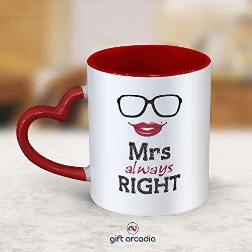 Gift Arcadia Ceramic Mr. & Mrs. Right Heart Handle Coffee Mug - 2 Pieces, Red, 330ml (A057) - Image 3
