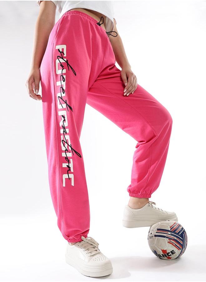 Hubberholme Women's Pink Terry Printed Regular Length Jogger Track Pant  - Image 2