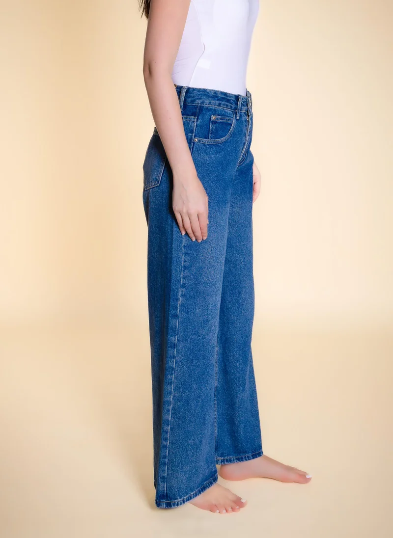 Shapes Blue HIGH-WAIST WIDE LEG JEANS for Women | Best Price UAE