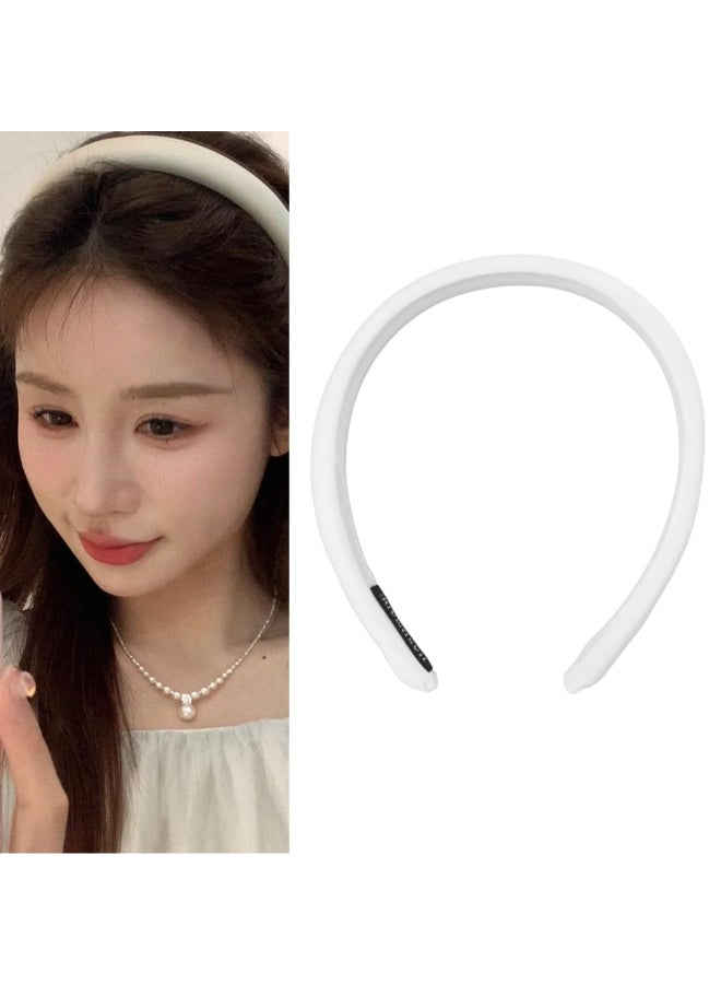 Sdopbinbin White Padded Headbands for Women Thin Soft Headband for Short Fine Hair Large Silk Satin Headband for Long Straight Hair Decorations for Women Girls Non Slip Headbands with No Teeth - Image 2