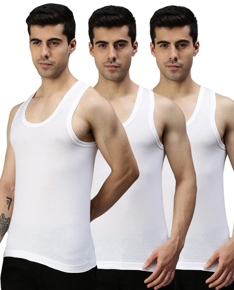 Lux Cozi Men's Cotton Vest (Pack of 3) (8904209874122_COZI_GLO_WH_85_White) - Image 1