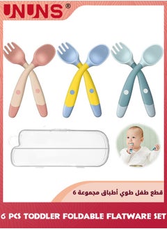 UNUNS Toddler Utensils Set,3 Set Bendable Self Feeding Training Flatware,Baby Spoons And Forks Set,Baby Training Utensils,Silicone Handles Cutlery Set Toddler For Kids Babies Children,Green+Pink+Yellow  - Image 1