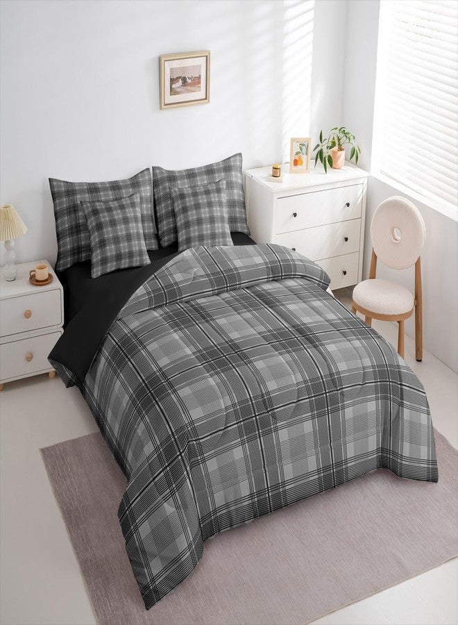 Feelyou Black Grey Plaid Comforter Set Queen Size 7 Pieces Vintage Aesthetic Bedding Set Kids Adult Checkered Geometric Modern Bed in a Bag with Comforter, Sheets, Pillowcases, Cushion Covers - Image 3