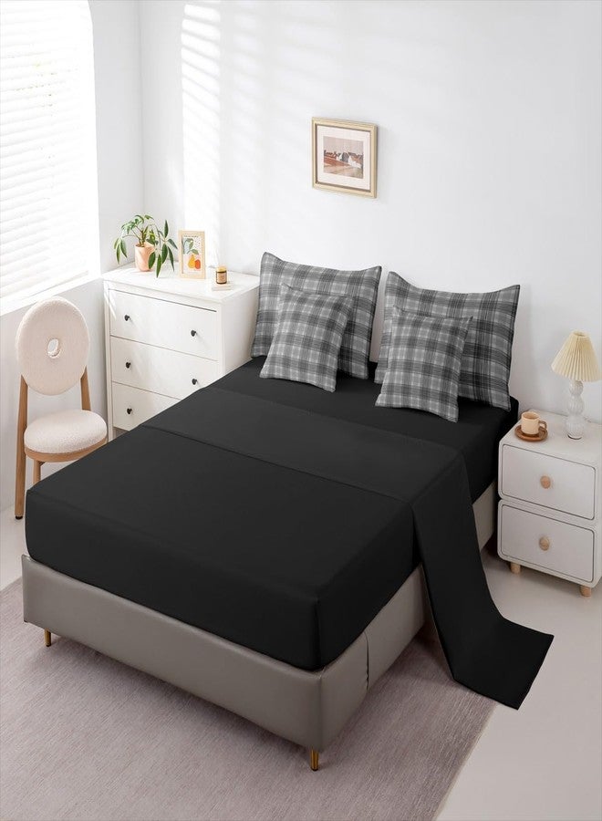 Feelyou Black Grey Plaid Comforter Set Queen Size 7 Pieces Vintage Aesthetic Bedding Set Kids Adult Checkered Geometric Modern Bed in a Bag with Comforter, Sheets, Pillowcases, Cushion Covers - Image 4