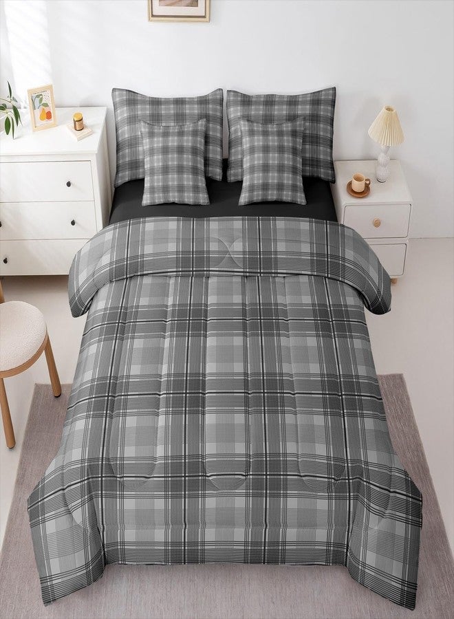 Feelyou Black Grey Plaid Comforter Set Queen Size 7 Pieces Vintage Aesthetic Bedding Set Kids Adult Checkered Geometric Modern Bed in a Bag with Comforter, Sheets, Pillowcases, Cushion Covers - Image 1