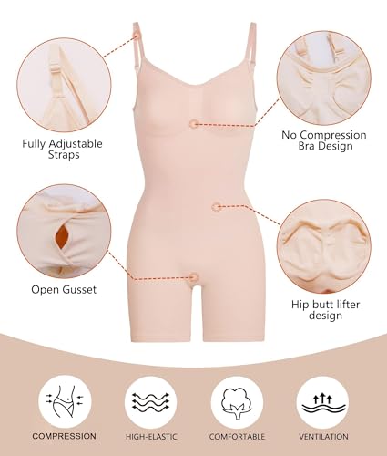SHAPERX Women's Shapewear Bodysuit Tummy Control Body Shaper Seamless Sculpting Snatched Waist Body Suit，SZ5218-2-Beige-XXS/XS - Image 5