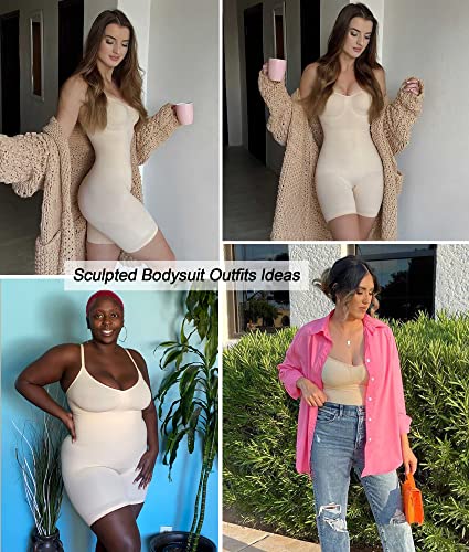 SHAPERX Women's Shapewear Bodysuit Tummy Control Body Shaper Seamless Sculpting Snatched Waist Body Suit，SZ5218-2-Beige-XXS/XS - Image 2