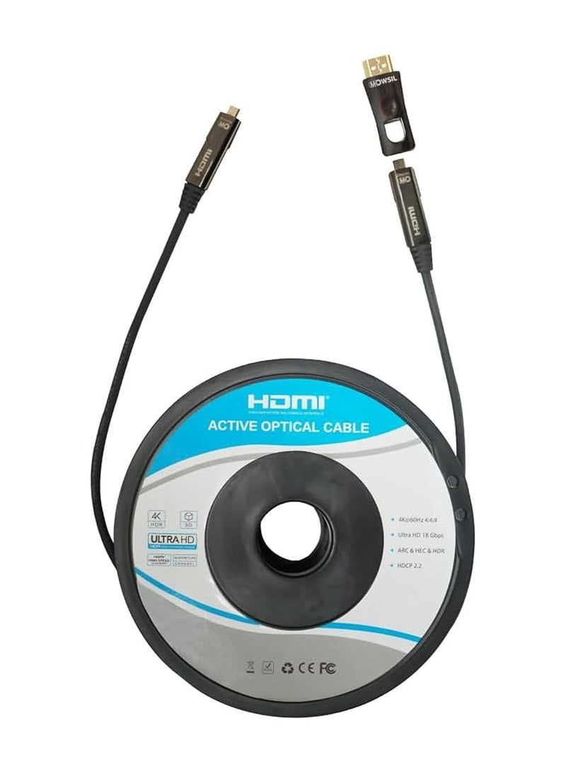 Mowsil Active Optical AOC-Fiber HDMI 4K 60Hz 2.0 Cable DA Removable 40Mtr, Supported Resolution UHD 4K@60Hz Bandwidth upto 18 Gbps - Image 1