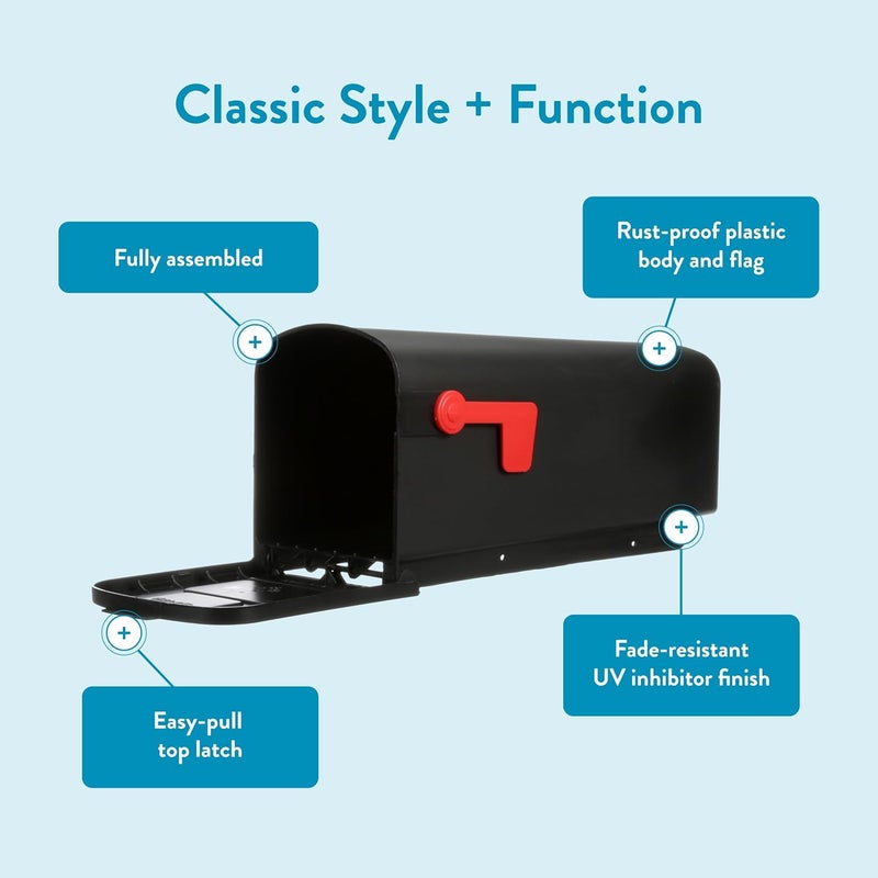 ARCHITECTURAL MAILBOXES Parsons Medium Capacity, Plastic Post Mount Mailbox, Black - Image 4