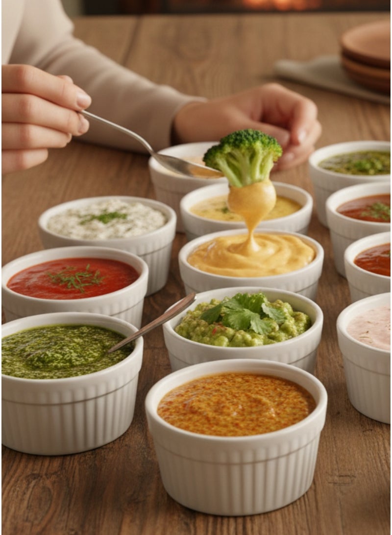 Supplier 12-Piece White Ceramic Ramekin Set (2 Sets of 6) - 8Oz Oven Safe Souffle Dishes, Cream Cups, Baking Bowls for Desserts, Appetizers, Dips & Prep | For Baking & Cooking Classic Fluted Design - Image 5