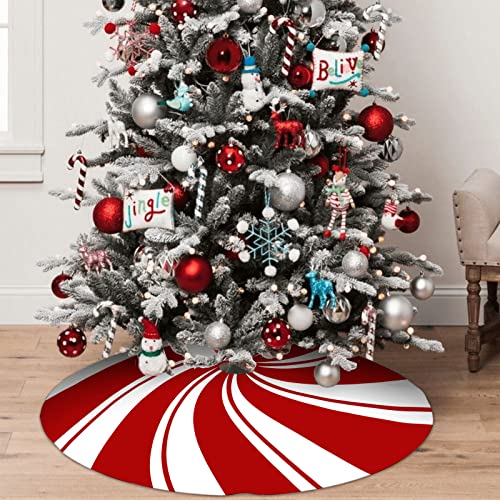 AJIIUSV 36 Inch Red Swirl Christmas Tree Skirt Sweet Candy Cane Red and White Ornaments Home Party Decoration - Image 3