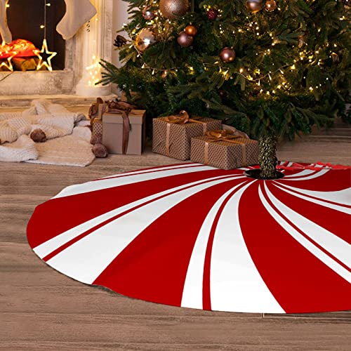 AJIIUSV 36 Inch Red Swirl Christmas Tree Skirt Sweet Candy Cane Red and White Ornaments Home Party Decoration - Image 4