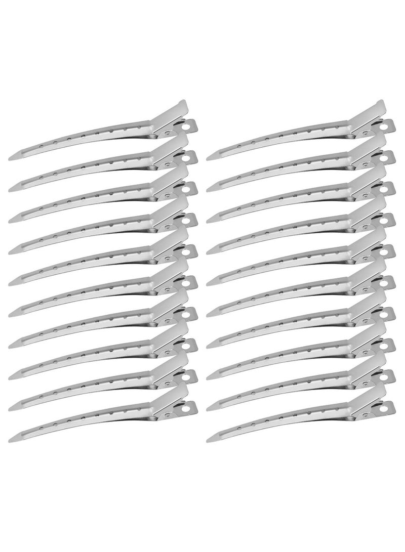 RTYY مشابك شعر لتصفيف الشعر وتقسيمه، 24 قطعة، مشابك معدنية على شكل منقار البط للنساء، مشبك شعر على شكل تمساح للشعر الطويل المجعد الكثيف، مشابك أسطوانية، مشابك تجعيد الشعر، مشابك صالون (فضية) - Image 1