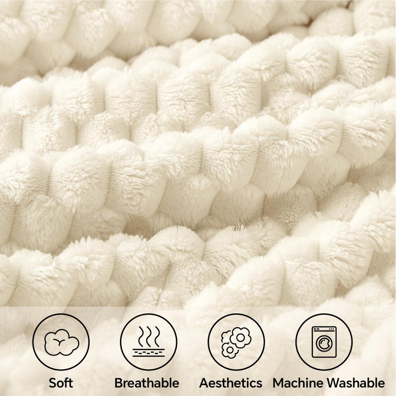 BEDELITE Fleece Blanket - 3D Jacquard Decorative Cream Throw Blankets for Couch & Bed, Soft and Cozy Warm Plush Fluffy Blanket All Seasons Suitable, 50x60Inches - Image 3