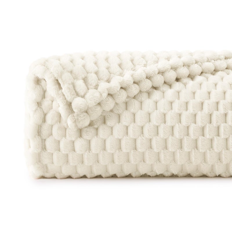 BEDELITE Fleece Blanket - 3D Jacquard Decorative Cream Throw Blankets for Couch & Bed, Soft and Cozy Warm Plush Fluffy Blanket All Seasons Suitable, 50x60Inches - Image 2