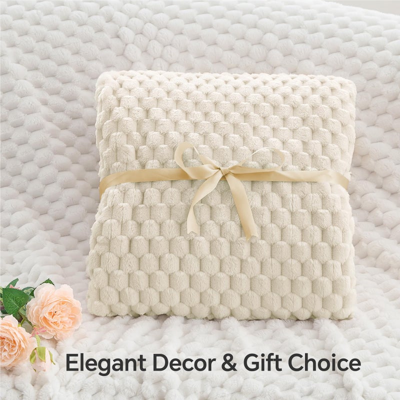 BEDELITE Fleece Blanket - 3D Jacquard Decorative Cream Throw Blankets for Couch & Bed, Soft and Cozy Warm Plush Fluffy Blanket All Seasons Suitable, 50x60Inches - Image 4