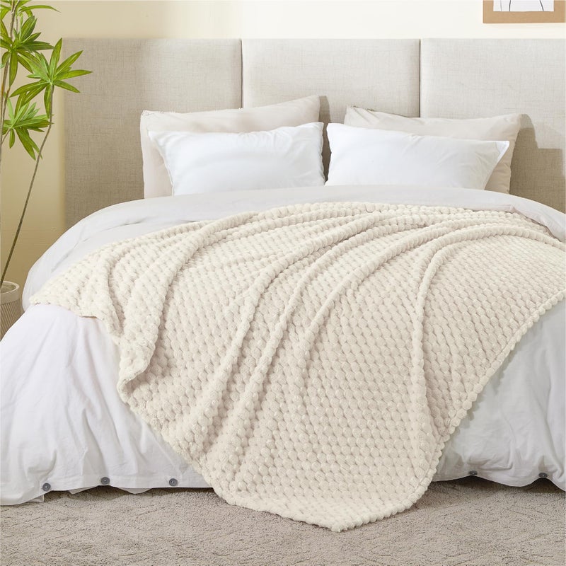 BEDELITE Fleece Blanket - 3D Jacquard Decorative Cream Throw Blankets for Couch & Bed, Soft and Cozy Warm Plush Fluffy Blanket All Seasons Suitable, 50x60Inches - Image 5