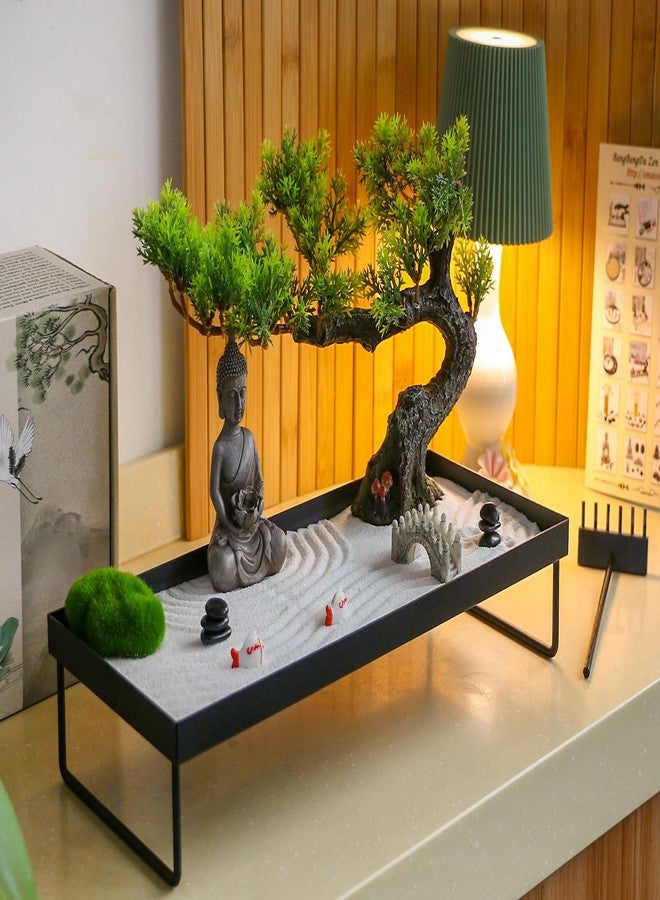 BangBangDa Zen Garden Kit for Desk - Pine Zen Dual Sand Garden(with 50pcs Wicks) Japanese Decor Zen Gift Set for Home, Office Desktop 11x8in Sand Tray Therapy Kit Zen Meditation Accessories - Image 3