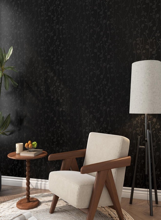 ReWallpaper Black Twig Floral Wallpaper Peel and Stick Vintage Prepasted Bathroom Wall Paper Waterproof Decorative Contact Paper for Cabinets Cabinet Vinyl Wrap 17.7in×6.5ft Dark Moody Gothic Motif - Image 1