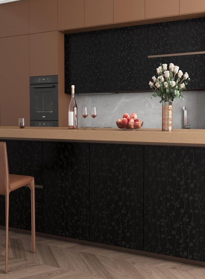 ReWallpaper Black Twig Floral Wallpaper Peel and Stick Vintage Prepasted Bathroom Wall Paper Waterproof Decorative Contact Paper for Cabinets Cabinet Vinyl Wrap 17.7in×6.5ft Dark Moody Gothic Motif - Image 2