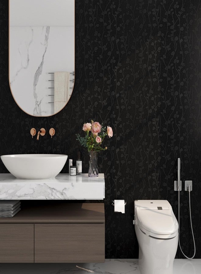 ReWallpaper Black Twig Floral Wallpaper Peel and Stick Vintage Prepasted Bathroom Wall Paper Waterproof Decorative Contact Paper for Cabinets Cabinet Vinyl Wrap 17.7in×6.5ft Dark Moody Gothic Motif - Image 3