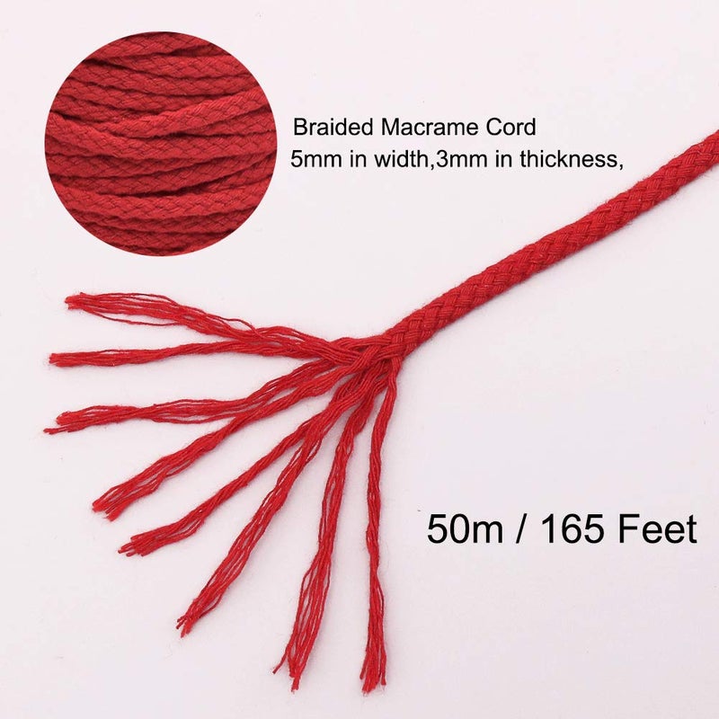 Tenn Well Braided Cotton Cord, 165 Feet 5mm Wide Cotton Macrame Rope for Plant Hangers Wall Hangings DIY Crafts (Red) - Image 2