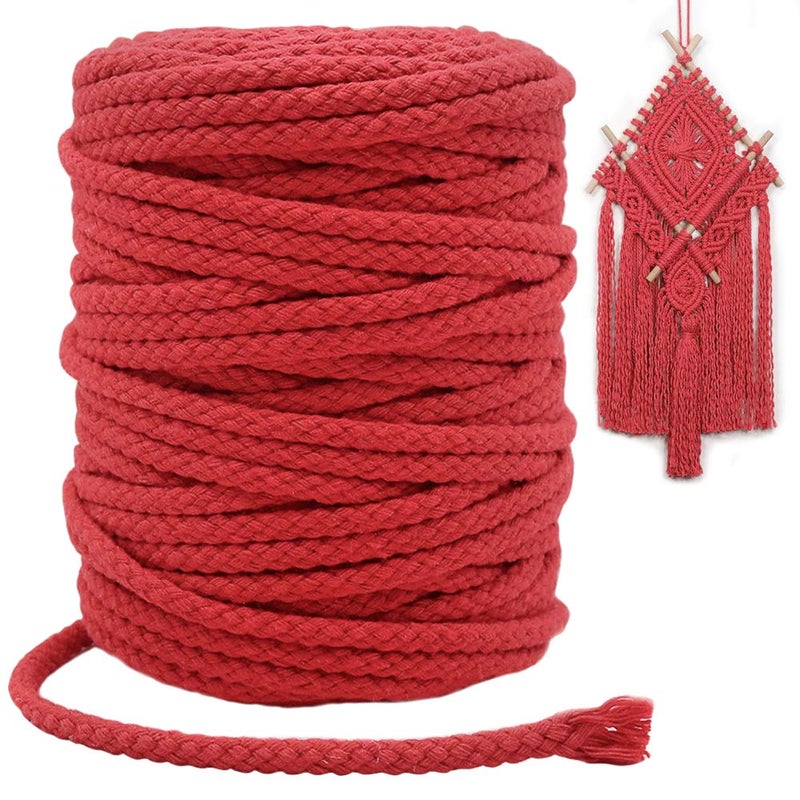 Tenn Well Braided Cotton Cord, 165 Feet 5mm Wide Cotton Macrame Rope for Plant Hangers Wall Hangings DIY Crafts (Red) - Image 1