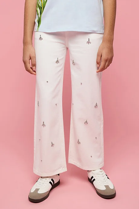 أر أند بي Embellished Wide Leg Pants with Button Closure