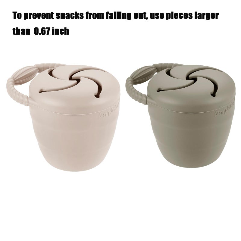 PandaEar Silicone Snack Containers, Collapsible Toddler Snack Cups Spill Proof Food Catcher for Toddler Baby, Pack of 2 (Light Tan/Walnut) - Image 5