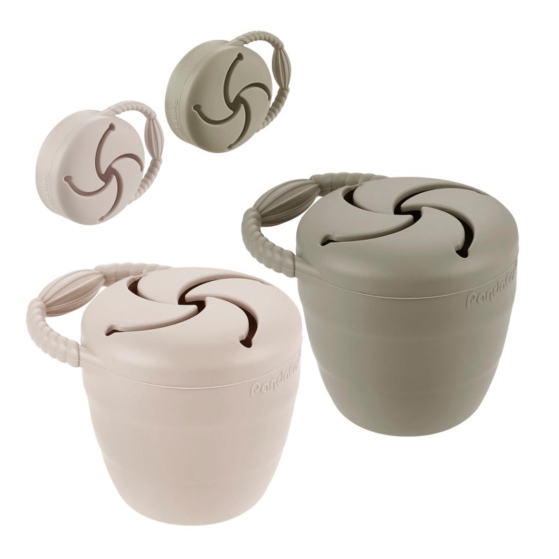 PandaEar Silicone Snack Containers, Collapsible Toddler Snack Cups Spill Proof Food Catcher for Toddler Baby, Pack of 2 (Light Tan/Walnut) - Image 1