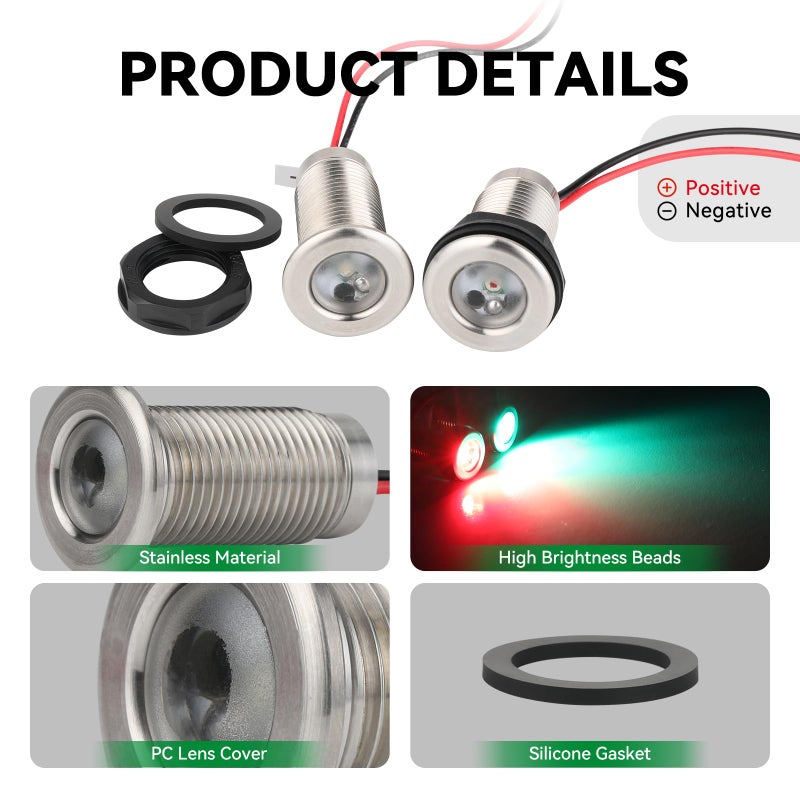 Boat Navigation Lights, Marine Boat Nav Lights, Red and Green Bow Lighting, Night Fishing Lights, Deck Lights, IP68 Waterproof LED Lighting for Pontoon Bas Dinghy Jon - Image 4