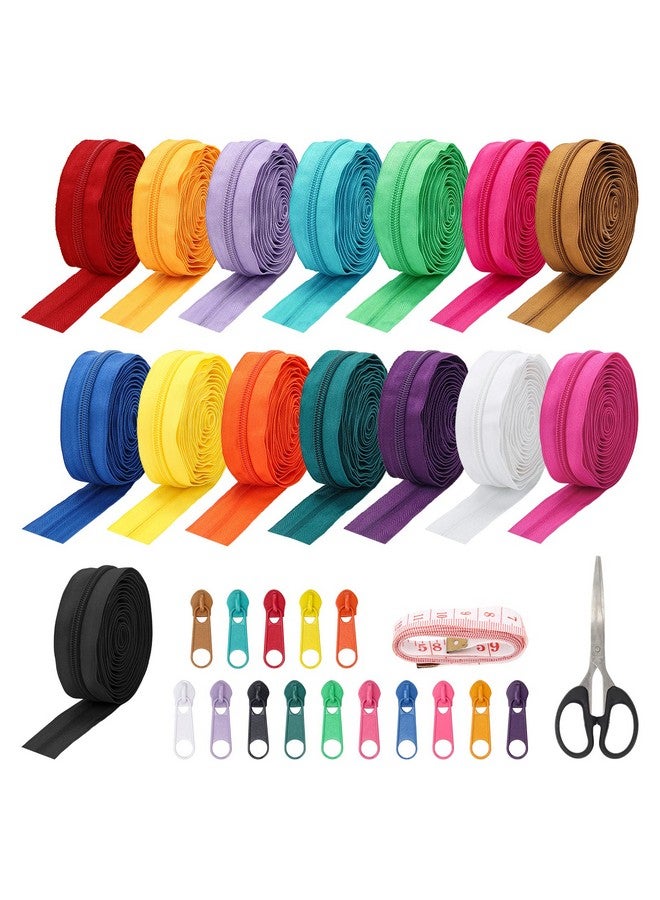 Luxiv 45 Yards 15 Colors #5 Nylon Coil Zippers with 90Pcs Pull Heads, Scissor, Ruler, Assorted Lengths Sewing Zipper for DIY Sewing Crafts Zipper Tape for Clothes, Bag, Purse Making Supplies Kit (Model 2) - Image 1