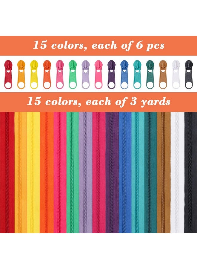 Luxiv 45 Yards 15 Colors #5 Nylon Coil Zippers with 90Pcs Pull Heads, Scissor, Ruler, Assorted Lengths Sewing Zipper for DIY Sewing Crafts Zipper Tape for Clothes, Bag, Purse Making Supplies Kit (Model 2) - Image 4