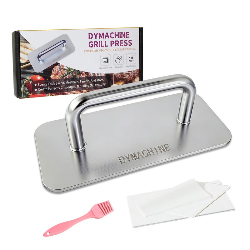 DYMACHINE Stainless Steel Burger Press,9 Inch Heavy Duty Smash Burger Press,2.5mm Non-Stick Smooth Smasher,Square Grill Weight Press, Griddle Press Kitchen Stuff,For Cooking Beef Bacon Stea - Image 1