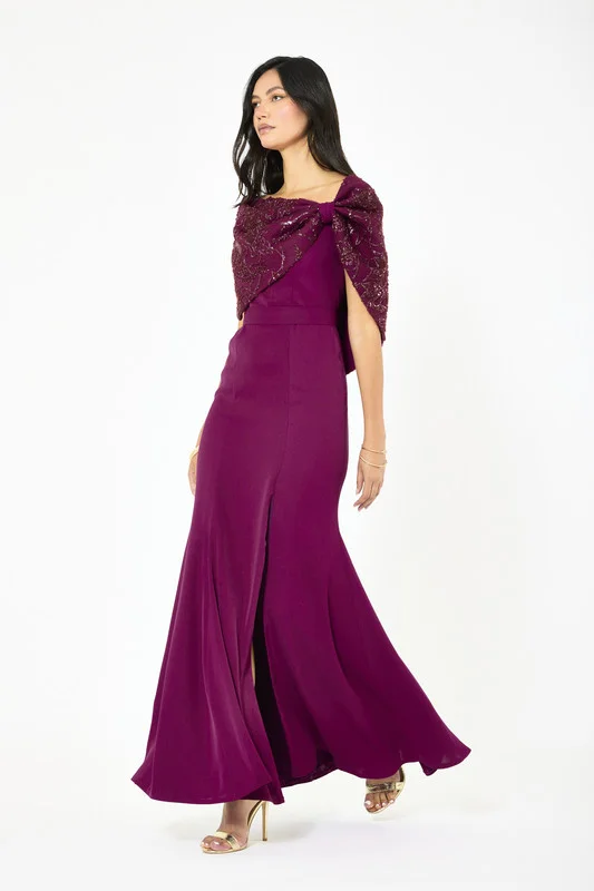 Iyra  Embellished Draped Bow Shoulder Gown for Women | Best Price UAE