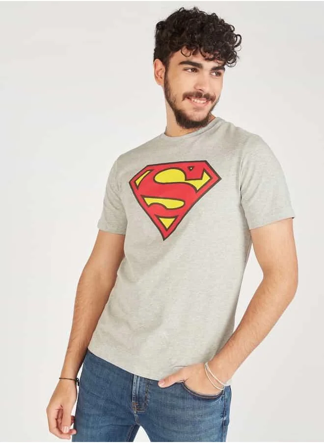 SP Characters Superman Print Crew Neck Slim Fit T-shirt with Short Sleeves