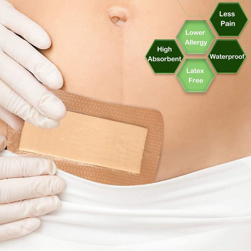 NEUHEILS Silicone Foam Dressing with Gentle Border for Post-op Surgical Wounds 4''x8'', Absorbent Pad 2''x6'', Pack of 5, Silicone Wound Bandages for Cuts, Abrasions, Bed Sore, Pressure Ulcer - Image 3