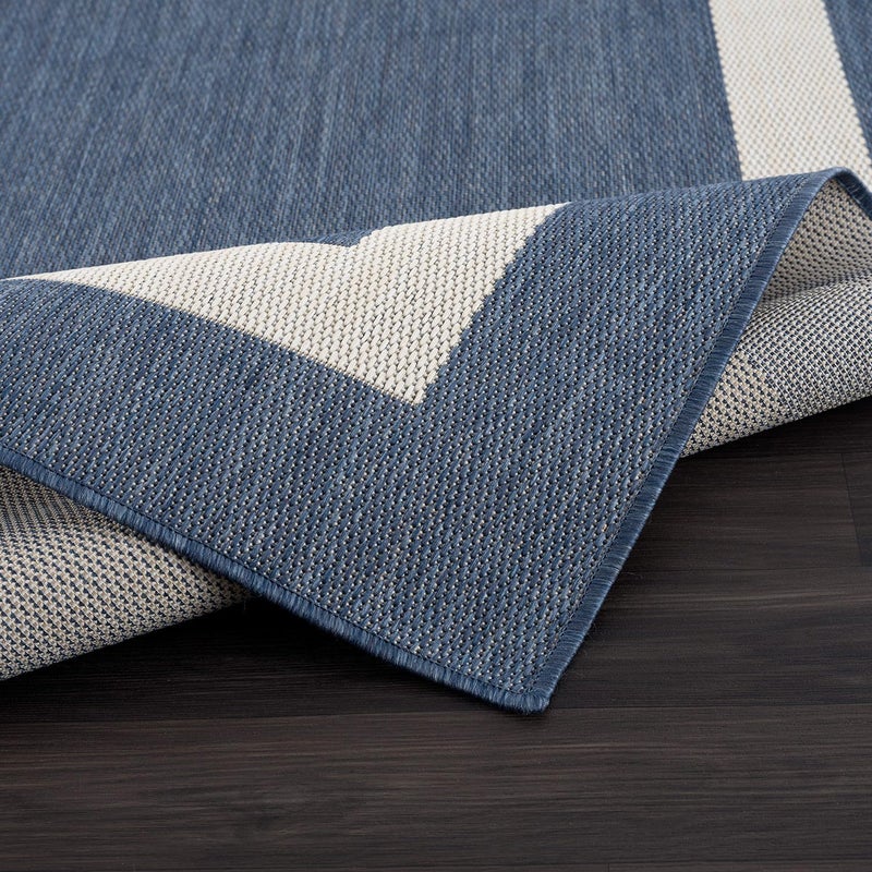 CAMILSON Outdoor Rug 6x9, Modern Outside Rugs for Patios Porches Waterproof Durable Washable Non-Shedding, Easy-to-Clean Indoor Outdoor Area Carpet (6 x 9, Bordered - Blue/White) - Image 3