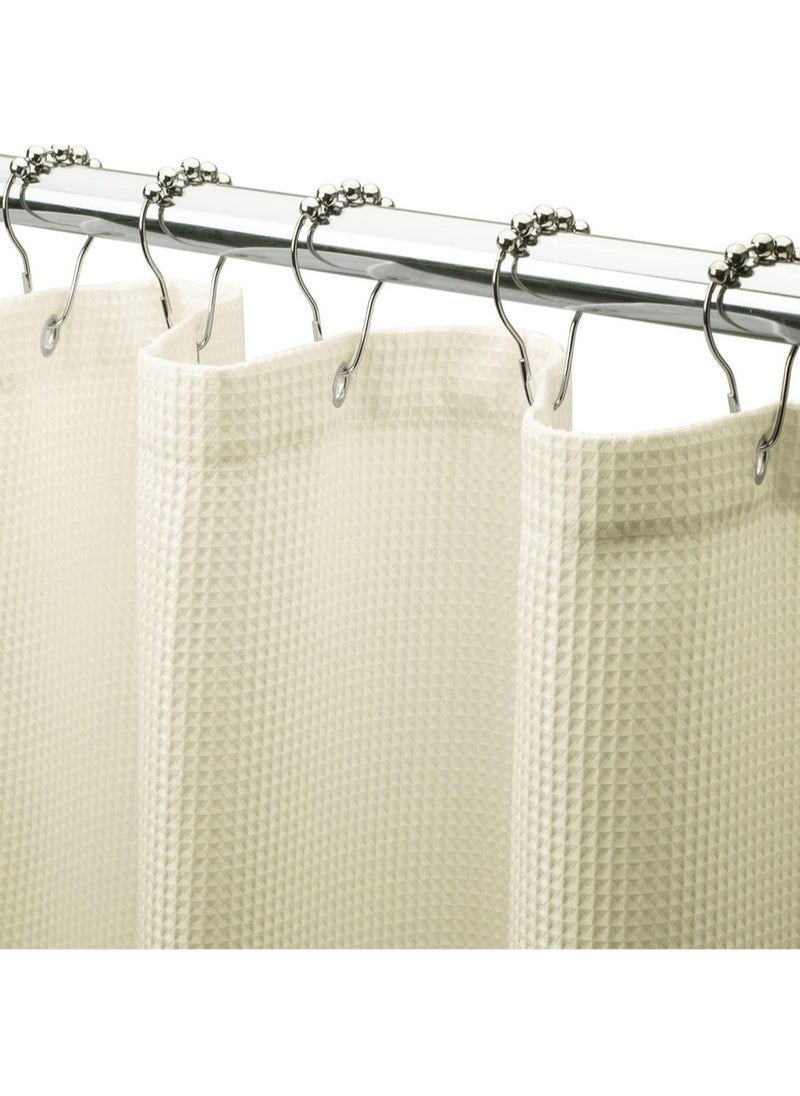 L&E Shower Curtain Fabric, Waffle Shower Curtains for Bathroom, Cloth Shower Curtain Heavy Duty, Thick Bathroom Shower Curtains Hotel Quality, Premium Polyester, Beige, 180*200cm  - Image 1