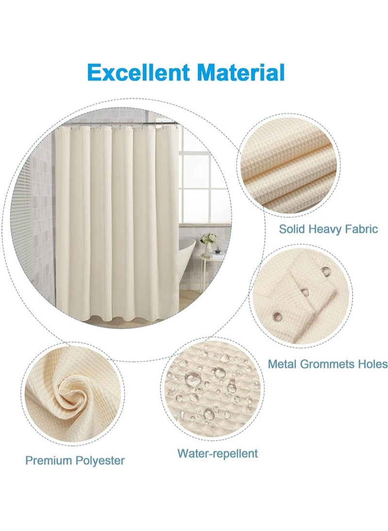 L&E Shower Curtain Fabric, Waffle Shower Curtains for Bathroom, Cloth Shower Curtain Heavy Duty, Thick Bathroom Shower Curtains Hotel Quality, Premium Polyester, Beige, 180*200cm  - Image 3