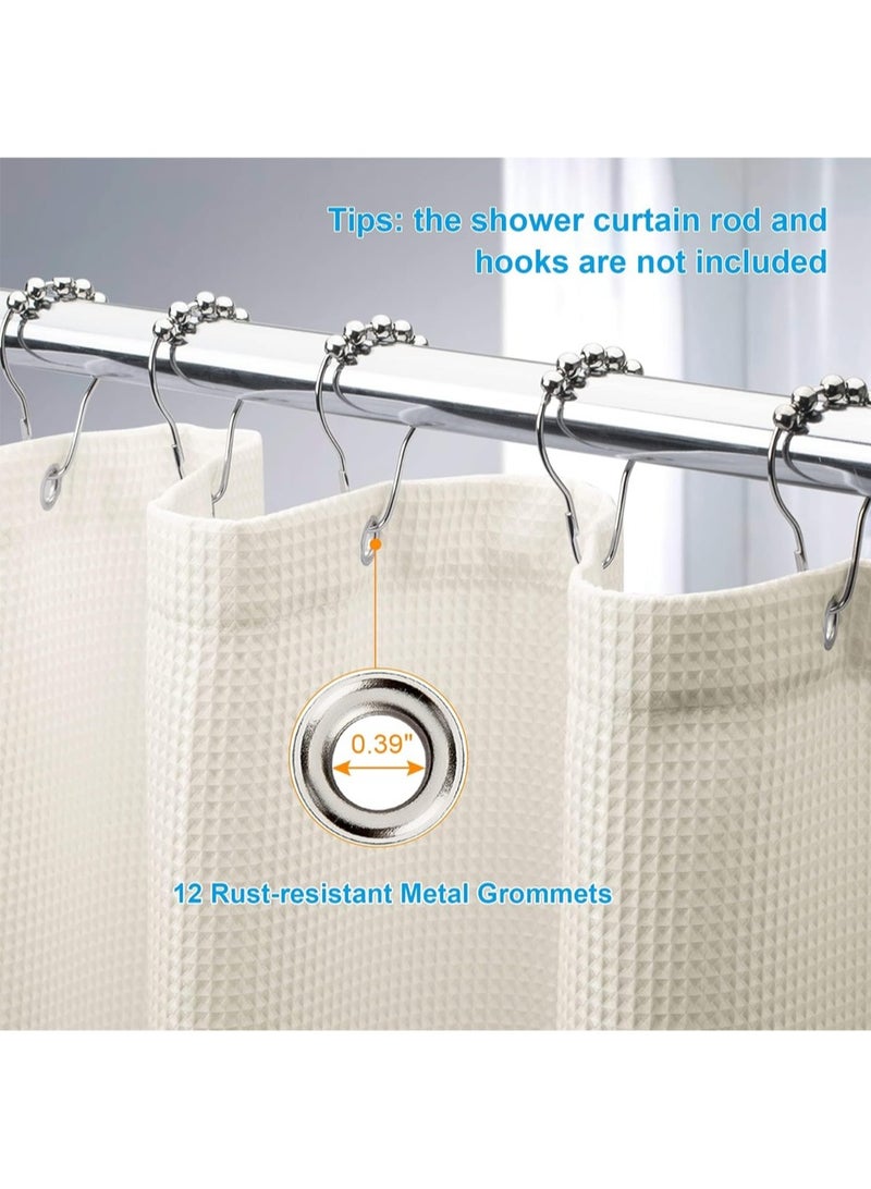 Shower Curtain Fabric, Waffle Shower Curtains for Bathroom, Cloth Shower Curtain Heavy Duty, Thick Bathroom Shower Curtains Hotel Quality, Premium Polyester, Beige, 180*200cm
